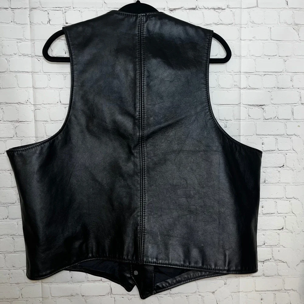 Vintage 90s Leather Biker‎ Vest 52 XXL USA Black Motorcycle Western Moto Core